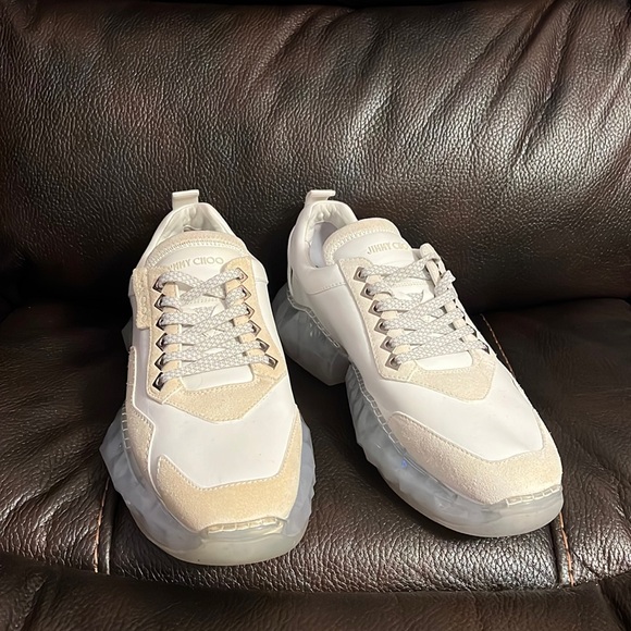 Jimmy choo men’s diamond logo monogram leather suede chunky sneakers NEW - Picture 2 of 7